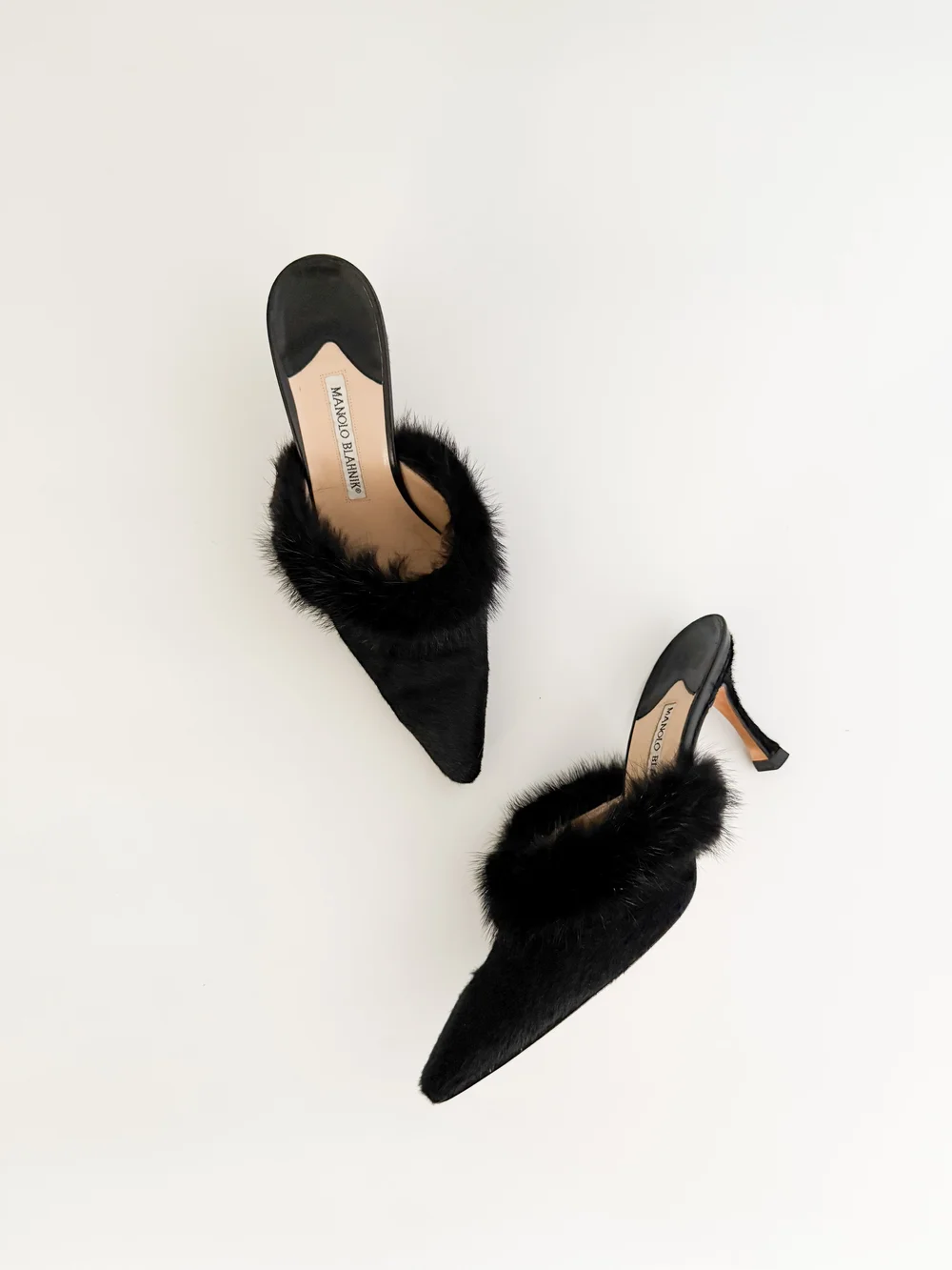 Manolo Blahnik Black Pony Hair Mule Heels (US 7 / IT 37.5
